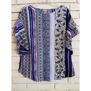 Chico's Women's Multi Color Flutter Short Sleeve Boho Blouse